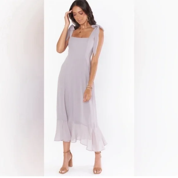 Show Me Your Mumu NWT Claire Chiffon Midi Dress in Dove Gray SIZE SMALL - Picture 2 of 7